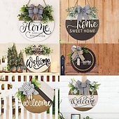 cheap Wreaths &amp; Garlands-1pc Crafting 12 Inches Welcome Sigh For Front Door Big Wooden Wreath Welcome Wreath Farmhouse Front Door Decoration Housewarming Gift for Home Outdoor Indoor