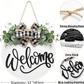 cheap Wreaths &amp; Garlands-1pc Crafting 12 Inches Welcome Sigh For Front Door Big Wooden Wreath Welcome Wreath Farmhouse Front Door Decoration Housewarming Gift for Home Outdoor Indoor