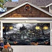 Halloween Door Decorations Halloween Garage Door Cover Pumpkins Jack O Lantern Outdoor Banner Ghost Bats Large Backdrop Decoration for Holiday Out door Decorations Door Home Wall Decorations 33