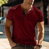 Недорогие Повседневная футболка Хенли-Муж. Рубашка Хенли Футболка Полотняное плетение Хенли Для улицы Отпуск С короткими рукавами кнопка Карман Одежда Мода Оригинальный рисунок Классический