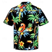 economico Uccelli &amp; Animali-Per uomo Palma Pappagallo Camicia Camicia hawaiana Camicia Aloha Manica corta Camicia Collo ripiegabile Tropicale Di tendenza Streetwear Informale Hawaiano Per eventi Verde / Nero S M L