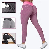 cheap Yoga Leggings &amp; Tights-Women's Yoga Pants Yoga Leggings Pocket Elastic Waistband High Waist Pilates Gym Workout Workout Tights Honeycomb Black Green Rose Red Sports Activewear Stretchy Slim