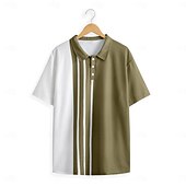 preiswerte Klassisches Poloshirt für Herren-Herren Waffel-Poloshirt Golfhemd Arbeit Strasse Polo-Kragen Klassisch Kurzarm Modisch Brautkleider schlicht Gestreift Knopf vorne Sommer Frühling Frühling Sommer Regular Fit Schwarz Armeegrün Blau