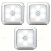 ieftine lumini de noapte cu senzor-Set de lumini de noapte cu senzor de mișcare cu led 3 buc, lumină cu senzor dulap dulap cu 6 LED-uri, iluminare automată cu infraroșu activată cu baterie alimentată pentru un loc nou dulap, dulap, scară, dormitor, coridor, toaletă, dulap