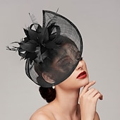 economico Fascinator-Copricapo con piume rete cappello piatto matrimonio corsa ippica giornata delle donne Melbourne Cup con copricapo in piume accessorio per la testa abbigliamento da gara 2025