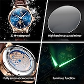 cheap Mechanical Watches-OLEVS Men Mechanical Watch Fashion Business Wristwatch Automatic Self-winding Moon phase Luminous Perpetual Calendar Leather Watch