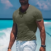 economico T-shirt in Cotone e Lino-Per uomo Maglietta Maglie traspiranti Manica Corta Scollo a V Semplice Sport Essenziale Casual Casuale Blu chiaro Nero Bianco Maglietta Top per Uomo