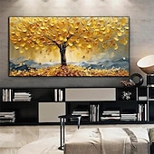 preiswerte Blumen-/Botanische Gemälde-3D-Ölgemälde mit goldenem Baum, handgefertigtes Ölgemälde mit goldenem Baum auf Leinwand, großes abstraktes strukturiertes Ölgemälde mit goldgelbem Baum, Lebensbaum-Gemälde, Wandkunst, individuelles