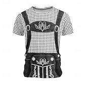 voordelige 3D T-shirts-Oktoberfest Voor heren Ruitjes Duitsland dirndls T-shirt Korte mouw T-shirt 3D-afdrukken Strakke ronde hals Overhemd Vakantie overdreven Ontwerper Carnaval Feest Licht Blauw Blauw 1# Blozend Roze