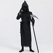 baratos Fantasias Infantis-Esqueleto Caveira Fantasma Ceifador Capa Traje Cosplay manto com capuz Crianças Para Meninos Traje Assustador Espetáculo dia das Bruxas Mascarilha Carnaval Baile de Máscaras Fantasia de Carnaval Fácil