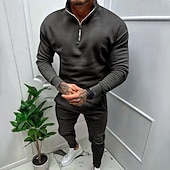 economico Tute basic-Per uomo Tuta Da Ginnastica Tuta da ginnastica Felpa con cerniera a un quarto Aalbicocca Nero Bianco Rosso Grigio chiaro Colletto Mao Liscio 2 pezzi Sportivo Giornaliero Per eventi Streetwear
