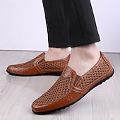 abordables Chaussures Décontractées Slip-On-Mocassins marron perforés pour homme, chaussures habillées décontractées et respirantes, style élégant et décontracté, parfaits pour la conduite, le bureau, les soirées et le quotidien professionnel.