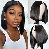 cheap Human Hair Capless Wigs-Remy Human Hair Wig Short U Part Straight Bob U Part Short Bob Natural Color Women Soft Easy dressing Capless Brazilian Hair Women&#039;s Natural Black #1B 8 inch 10 inch 12 inch Christmas Gifts Vacation