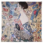 billige Jacquard vevde gobeliner-jacquard vevd billedvev gobelin aubusson veggkunst hengende aubusson stor billedvev reproduksjon vevstol bomullsvev dame med vifte belgisk billedvev (uten dusker og stang)
