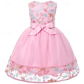 preiswerte Kleider für die Blumenmädchen-Mädchen&#039; 3D Blume Blumenmädchen Kleid Party Kleid Ärmellos Sommer Leistung Hochzeit Party Prinzessin Schön Süß kinderkleidung 4-12 Jahre abendkleider Schaukelkleid A Linie Kleid Midi Regular Fit