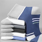 cheap Men&#039;s Socks-Men&#039;s 5 Pairs Multi Packs Socks Running Socks Casual Socks Rainbow Color Color Block Striped Sports &amp; Outdoor Daily Vacation Basic Medium Spring Fall Fashion Casual