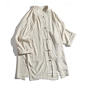 economico Casual da lavoro-Per uomo Camicia camicia di lino Camicia con colletto cinese Camicia con colletto alla coreana Maglietta informale Camicia di cotone Liscio Da mare Strada Nero Bianco Blu Beige Maniche a 3/4 Alla