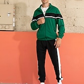 رخيصةأون بذلات رياضية أساسية-رجالي بدلة رياضية بذلة رياضة سويت شيرت بسحاب كامل أسود أخضر كاكي رقبة طوقية مرتفعة ألوان متناوبة بقع قطعتين الرياضة &amp; في الخارج مناسب للبس اليومي مناسب للعطلات أناقة الشارع أساسي كاجوال ربيع &amp; الصيف