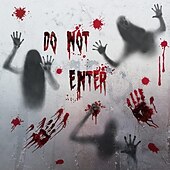 זול מדבקות ליל כל הקדושים-חלון ליל כל הקדושים נצמד מדבקות לחתוך מפחיד ליל כל הקדושים נקבה טביעת רגל של דם רפאים טביעת יד חלון נצמד קישוטים דו צדדיים