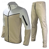 cheap Tracksuits-Men&#039;s Tracksuit Jogging Suit 2 Piece Full Zip Casual Fall Long Sleeve Breathable Soft Fitness Gym Workout Running Sportswear Activewear Color Block Gray Black Black Orange