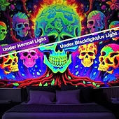 お買い得  ハロウィン壁タペストリー-ブラックライトタペストリー 紫外線反応性 暗闇で光る 頭蓋骨の木 トリッピーな山 霧の掛かるタペストリー 壁アート リビングルーム 寝室用