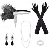 olcso Kiegészítők és még sok más-Szüret 1920-as évek A nagy Gatsby Flapper fejpánt Kiegészítő készlet Charleston Esküvői Vendég Toll Divat Női Álarcos mulatság Esküvői fogadás Lánybúcsú Fesztivál Felnőttek Kesztyűk Még több
