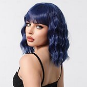olcso Party Parókák-Szintetikus Paróka Uniformisok Karrier Jelmezek Hercegnő Göndör Hullámos Közép Elválású Réteges Frizura Gép Készített Paróka 22 hüvelyk Királyi Kék Szintetikus Haj Nők Cosplay Party Divat Kék