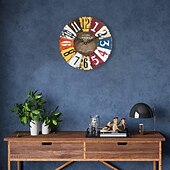 cheap Wall Accents-Wall Clocks Nordic Retro Shabby Style Chic Hanging Vintage Rust Decor Round Giant Clocks Living Room