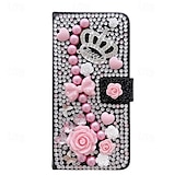 cheap iPhone Cases-Phone Case For Samsung Galaxy iPhone 16 iPhone 15 Pro Max Plus iPhone 14 13 12 11 Pro Max Plus Mini SE Wallet Case for Women Girl with Stand Holder Magnetic Bling Glitter Shiny Flower Floral TPU