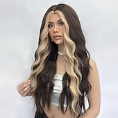 levne Syntetické trendy paruky-Syntetické paruky Vlnitá Bouncy Curl Střední část Paruka 26&quot; Tmavěhnědá Umělé vlasy Dámské Střední část Chladný Rozkošný Smíšené barvy