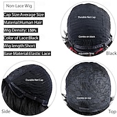 abordables Pelucas naturales de malla-Pelucas de corte pixie con flequillo, peluca bob corta, cabello humano para mujeres negras, pelucas cortas con corte pixie, pelucas sin encaje frontal, peluca completa sin pegamento hecha a máquina