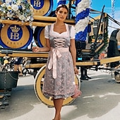 economico Dirndl-Carnevale Birra Oktoberfest Costume Vestito Dirndl Abiti tradizionali Cameriera Bavarese Tedesco Monaco di Baviera Prati Per donna Panno in stile tradizionale