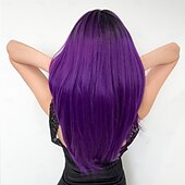 cheap Synthetic Trendy Wigs-Synthetic Wig Uniforms Career Costumes Princess Straight kinky Straight Middle Part Layered Haircut Machine Made Wig 22 inch Bright Purple Synthetic Hair Women's Cosplay Party Fashion Purple