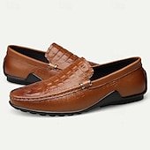 levne Neformální-pánské hnědé mokasíny z krokodýlí kůže - stylové slip-on společenské boty pro podnikání i běžné nošení