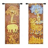olcso Jacquard szőtt kárpitok-2db jacquard szőtt kárpit gobelin aubusson fali lógó nagy kárpit reprodukció szövőszék pamutszövet 1db arany elefánt és 1db bárány belga gobelin (bojt és rúd nélkül)