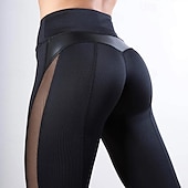 cheap Yoga Leggings &amp; Tights-Women&#039;s Yoga Pants Yoga Leggings Mesh Patchwork High Waist Yoga Gym Workout Pilates Tights Black Burgundy Dark Navy Spandex Sports Activewear Stretchy Slim