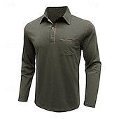preiswerte Klassisches Poloshirt für Herren-Herren Golfhemd Golfpolo Arbeit Casual Kargen Langarm Basic Modern Farbblock Patchwork Taste Frühling &amp; Herbst Regular Fit Wein Schwarz Armeegrün Königliches Blau Dunkelgrau Braun Golfhemd