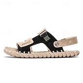 abordables Sandales de Vacances-sandales en cuir pour hommes - pantoufles de plage d&#039;été à bretelles réglables avec boucle