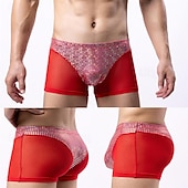cheap Men&#039;s Boxers Underwear-Men&#039;s 1 PCS Boxers Underwear Boxer Shorts Patchwork Polyester Breathable Soft Comfortable Plaid Color Block Mid Rise Black White