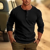 cheap Casual Henley Tee-Men&#039;s T Shirt Henley Shirt Tee Top Long Sleeve Shirt Long Sleeve Plain Fashion Designer Basic Henley Vacation Street Going out Spring &amp;  Fall Black White Navy Blue Henley T-Shirt