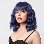 olcso Party Parókák-Szintetikus Paróka Uniformisok Karrier Jelmezek Hercegnő Göndör Hullámos Közép Elválású Réteges Frizura Gép Készített Paróka 22 hüvelyk Királyi Kék Szintetikus Haj Nők Cosplay Party Divat Kék