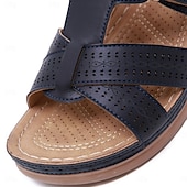 billiga Avslappnade sandaler-svarta slip-on-sandaler för kvinnor med utskuren design och bekväm sula för sommar- och fritidskläder