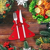 abordables Figurines de collection-Porte-couteau et fourchette de noël en feutre, 12 pièces, sac à couverts de poche en forme d&#039;arbre de noël en forme d&#039;étoile, organisateur de décoration de table pour fête du nouvel an