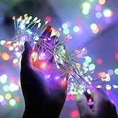 cheap Solar String Lights-Solar Waterproof Copper Wire String Lights LED Firecracker Lights 6m 200LEDs Indoor Outdoor Holiday Garden Christmas Party Halloween Decoration Multi Color Lights