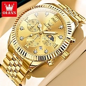 abordables Relojes de Cuarzo-Reloj de Cuarzo OLEVS para Hombre Reloj de Pulsera de Moda para Deportes al Aire Libre Fase Lunar Calendario Luminiscente Reloj de Acero Resistente al Agua