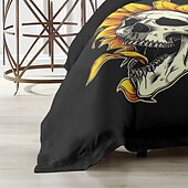 baratos Quarto de Halloween-Conjunto de capa de edredom com caveira floral de Halloween – inclui capa de edredom e fronhas – design assustador e festivo – tecido macio e confortável – perfeito para decoração de casa de Halloween