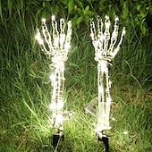 preiswerte Halloween im Freien-2 Stück Halloween-Skeletthand-Gartenlampe, Arme, Handpfähle, realistisch aussehende Halloween-Rasen-Gartendekor-Lichtrequisiten, LED-leuchtende Geisterhand in Totenkopfform, Plug-in-Lampe