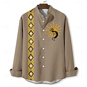 Férfi Etno Kokopelli Ing Gombos póló Hosszú ujj Szüret Alkalmi Törzsi Vakáció Napi Nyár Tavasz & Ősz Álló gallér Begombol 3D nyomtatás Medence Lóhere Khakizöld Bézs olcso Etnikai minta-Férfi Etno Kokopelli Ing Gombos póló Hosszú ujj Szüret Alkalmi Törzsi Vakáció Napi Nyár Tavasz & Ősz Álló gallér Begombol 3D nyomtatás Medence Lóhere Khakizöld Bézs