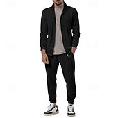 economico Tute da ginnastica-Per uomo Tuta Da Ginnastica Tuta da jogging 2 pezzi Zip intera Informale Autunno Manica lunga Traspirante Morbido Fitness Allenamento in palestra Corsa abbigliamento sportivo Abbigliamento sportivo