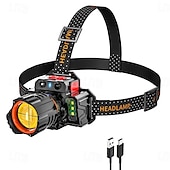 abordables Luces de acampada-Linterna frontal portátil con sensor recargable por USB, linterna frontal con zoom superbrillante e impermeable para pesca y acampada al aire libre